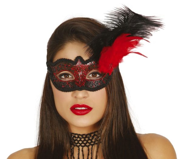 Elegante Federmaske schwarz-rot For Cheap