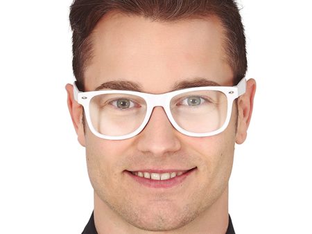 Weiße Brille mit transparenten Gläsern Online