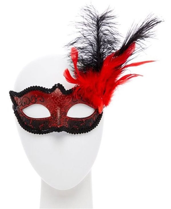 Elegante Federmaske schwarz-rot For Cheap